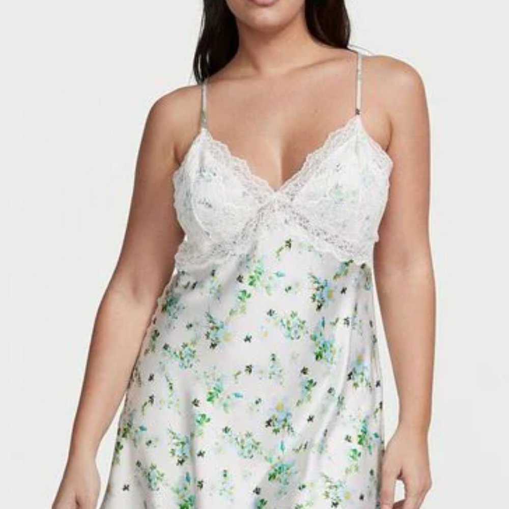 Victoria's Secret Stretch Satin Lace Cutout Slip - Honeybee Floral - M - NWT